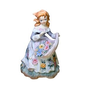 Vintage‎ Hand painted LEFTON Flower Girl Well Marked & Dated Rare 7" Mint